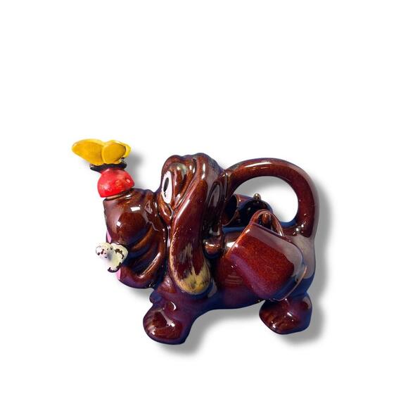 Vintage Ceramic Dog Teapot Planter Figurine Butterfly Nose Whimsical Japan - Picture 2 of 11